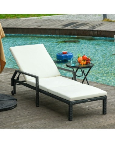 Bain de soleil inclinable avec matelas résine tressée noir
