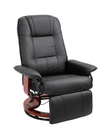 Fauteuil relax inclinable pivotant bois revêtement synthétique noir