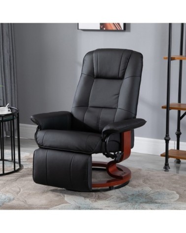 Fauteuil relax inclinable pivotant bois revêtement synthétique noir