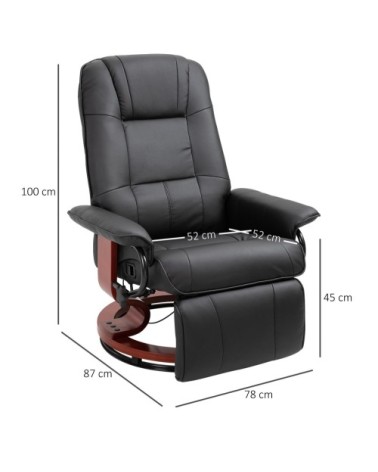 Fauteuil relax inclinable pivotant bois revêtement synthétique noir