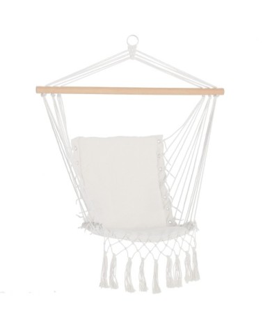 Chaise suspendue assise dossier rembourrés macramé coton beige