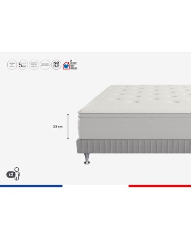 Ensemble 160x200 matelas H33 ressort ensachés, ferme, sommier