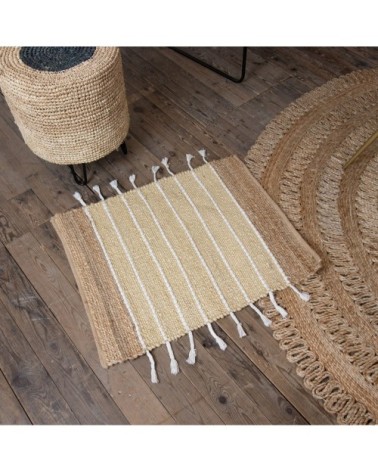 Tapis en jute et coton blanc 80x60