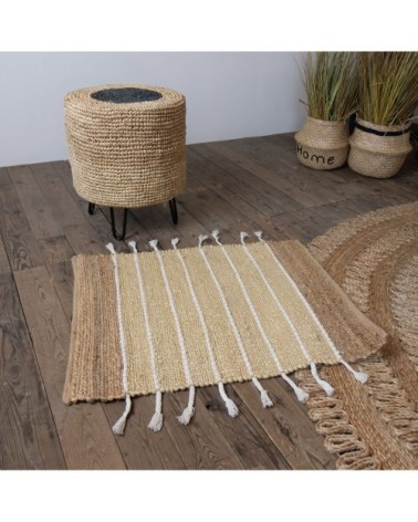 Tapis en jute et coton blanc 80x60