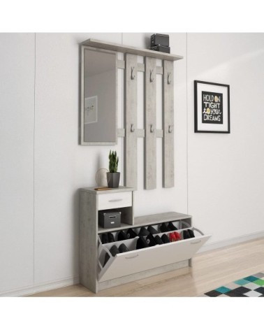 Meuble d'entrée effet bois ciment, blanc 100x25 cm