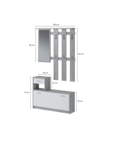 Meuble d'entrée effet bois ciment, blanc 100x25 cm