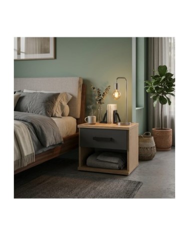 Chevet 1 tiroir décor chêne et graphite - l46 cm