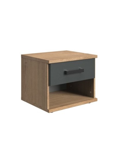 Chevet 1 tiroir décor chêne et graphite - l46 cm