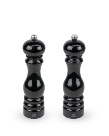 Duo de moulins à poivre et à sel en bois laqué noir H22cm