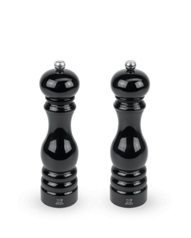 Duo de moulins à poivre et à sel en bois laqué noir H22cm