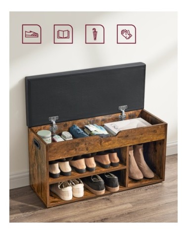 Banc à chaussures effet bois mousse polyuréthane marron rustique