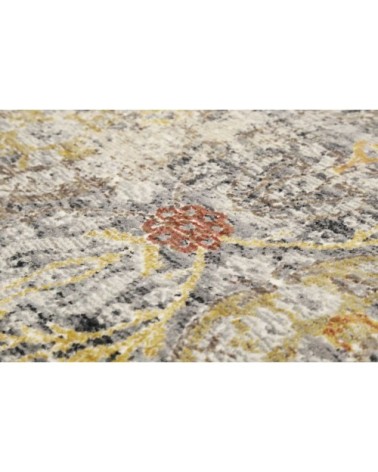 Tapis vintage bohème à poils ras et franges gris jaune 290x240