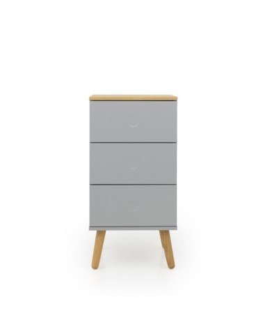 Table de chevet en bois 3 tiroirs gris clair