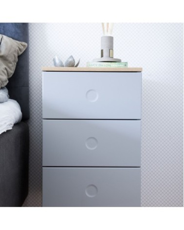 Table de chevet en bois 3 tiroirs gris clair