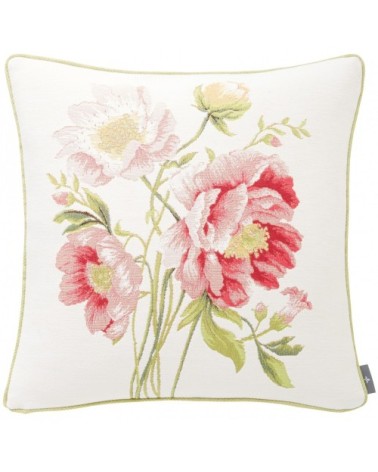 Coussin tapisserie bouquet pivoines Blanc 50 x 50