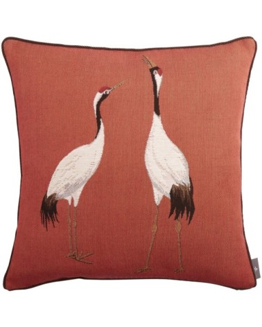 Coussin tapisserie deux grues blanches Orange 50 x 50