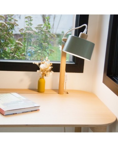 Bureau en chêne avec lampe laiton