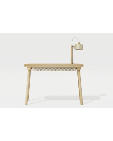 Bureau en chêne avec lampe et tiroir en métal laiton