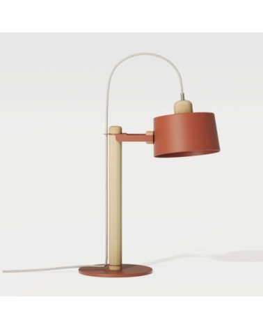 Lampe à poser en chêne et métal terracotta