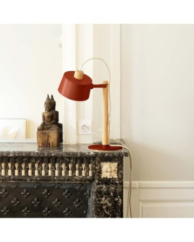 Lampe à poser en chêne et métal terracotta