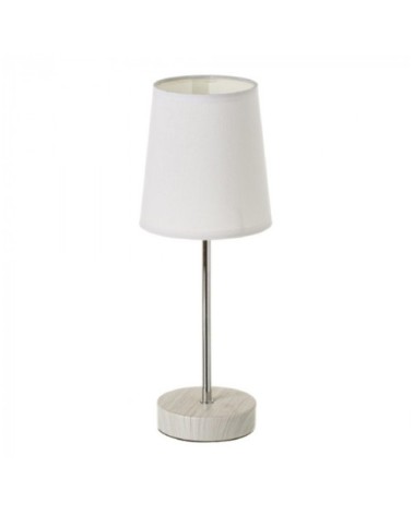 Lampe à poser bois clair métal chromé et abat-jour blanc H34,5cm
