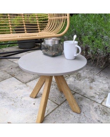 Table basse d'extérieur en bois ronde 40 cm gris