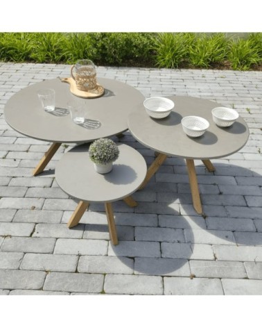 Table basse d'extérieur en bois ronde 40 cm gris