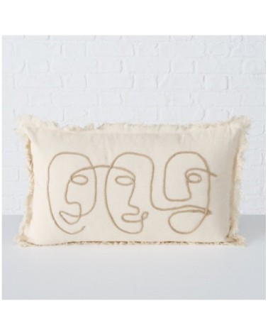 Coussin à frange coton beige 50x30cm