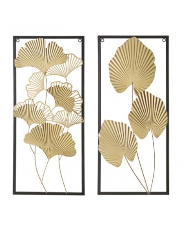 Set de 2 panneaux décoratifs muraux en métal noir et doré