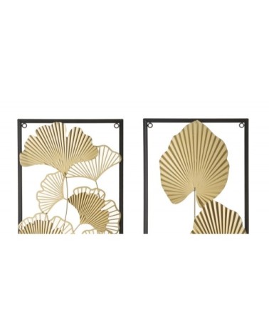 Set de 2 panneaux décoratifs muraux en métal noir et doré