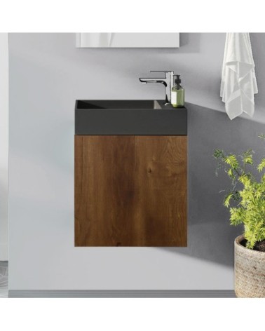 Meuble lave-mains marron avec vasque noire