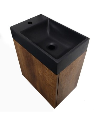 Meuble lave-mains marron avec vasque noire