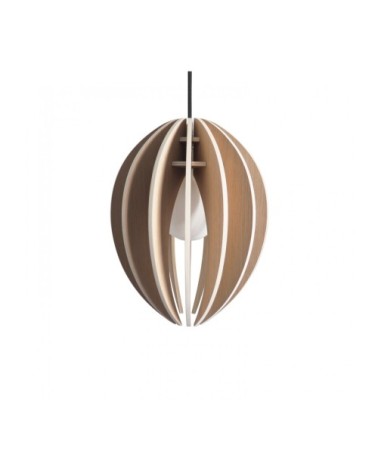 Lampe suspension bois et béton chêne naturel cordon noir