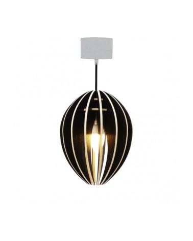 Lampe suspension bois et béton frêne teinté noir cordon noir