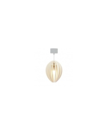 Lampe suspension bois et béton frêne teinté blanc cordon blanc