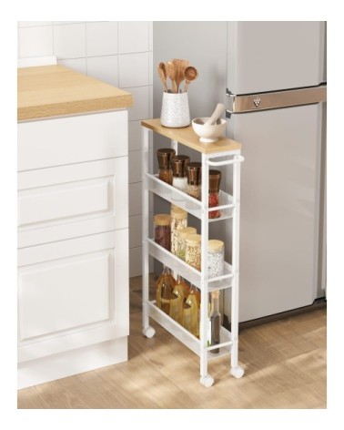 Desserte 4 niveaux effet bois acier chêne et blanc