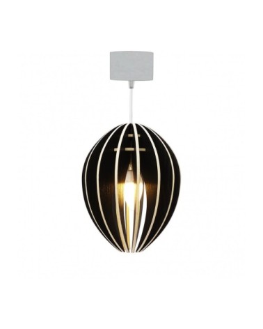 Lampe suspension bois et béton frêne teinté noir cordon blanc