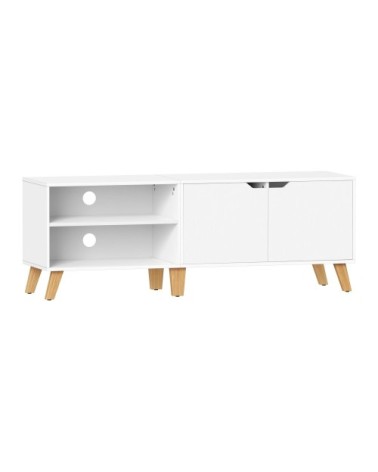 Meuble TV 140 cm 2 portes 2 compartiments effet bois blanc