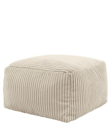 Pouf repose-pieds carré velours côtelé beige galet