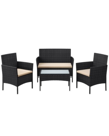 Salon de jardin extérieur table et chaises noir et taupe