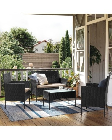 Salon de jardin extérieur table et chaises noir et taupe