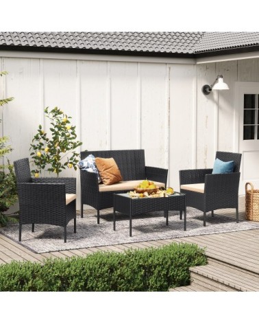 Salon de jardin extérieur table et chaises noir et taupe