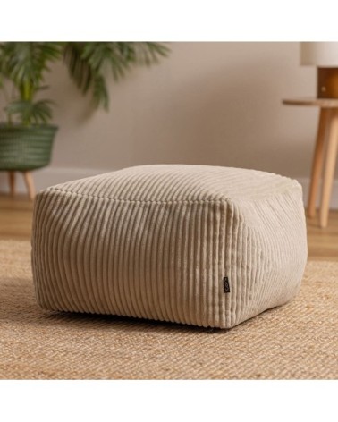 Pouf repose-pieds carré velours côtelé beige galet