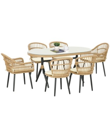 Salon de jardin 6 places 7 pcs style bohème - 6 chaises table à manger