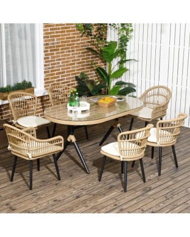 Salon de jardin 6 places 7 pcs style bohème - 6 chaises table à manger