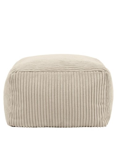 Pouf repose-pieds carré velours côtelé beige galet