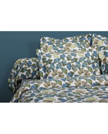 Taie d'oreiller satin de coton 63x63 cm imprime Ginkgo