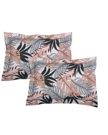 Lot de 2 taies d'oreiller satin de coton 50x70cm  imprimé Tropical
