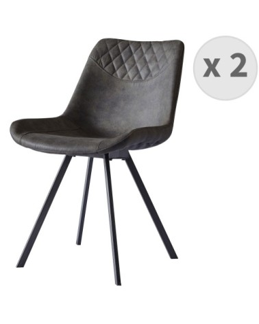 Chaise industrielle microfibre vintage marron foncé/métal noir (x2)