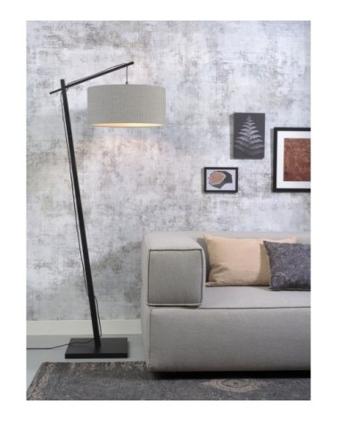 Lampadaire en bambou noir/lin H176cm